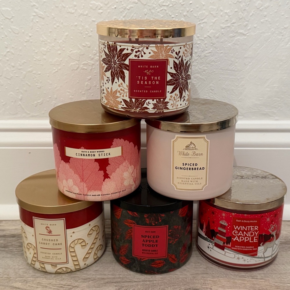NEW Bath & Body Works White Barn WINTER CHRISTMAS 3-Wick Candle LOT OF 6 RETIRED